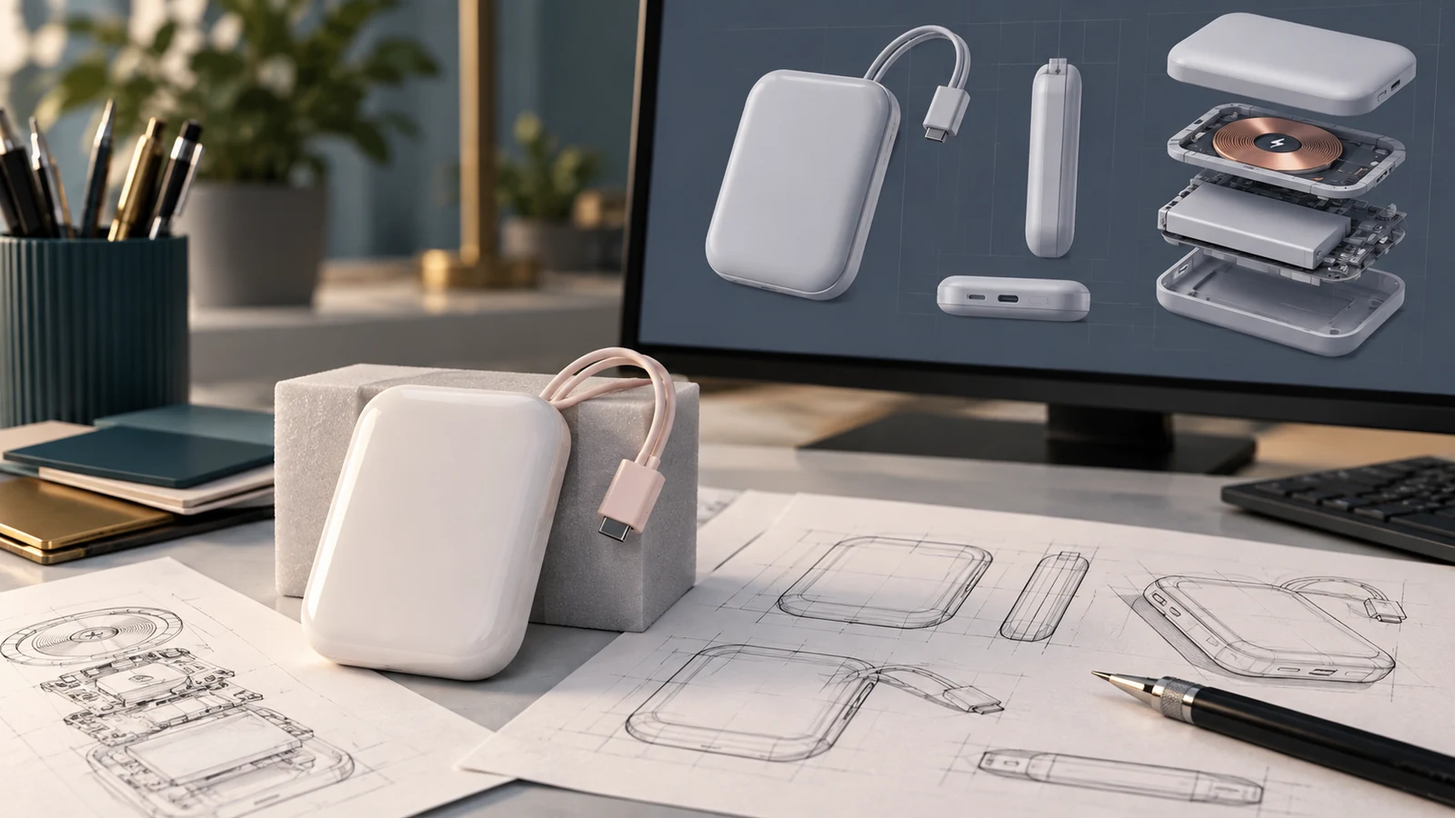 Private mold power bank sketch and rendering review