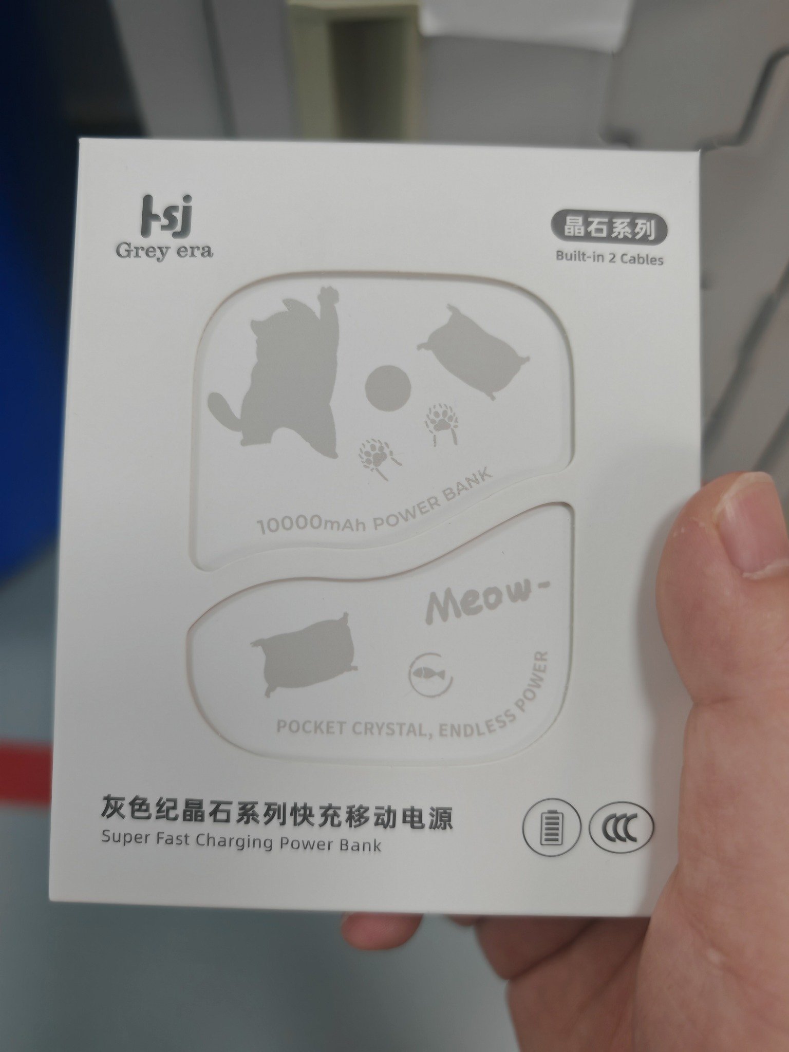 HSJ Grey Era 10000mAh built-in cable power bank retail box