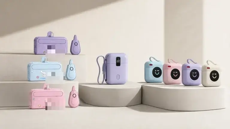 Power bank product family with character branding obscured