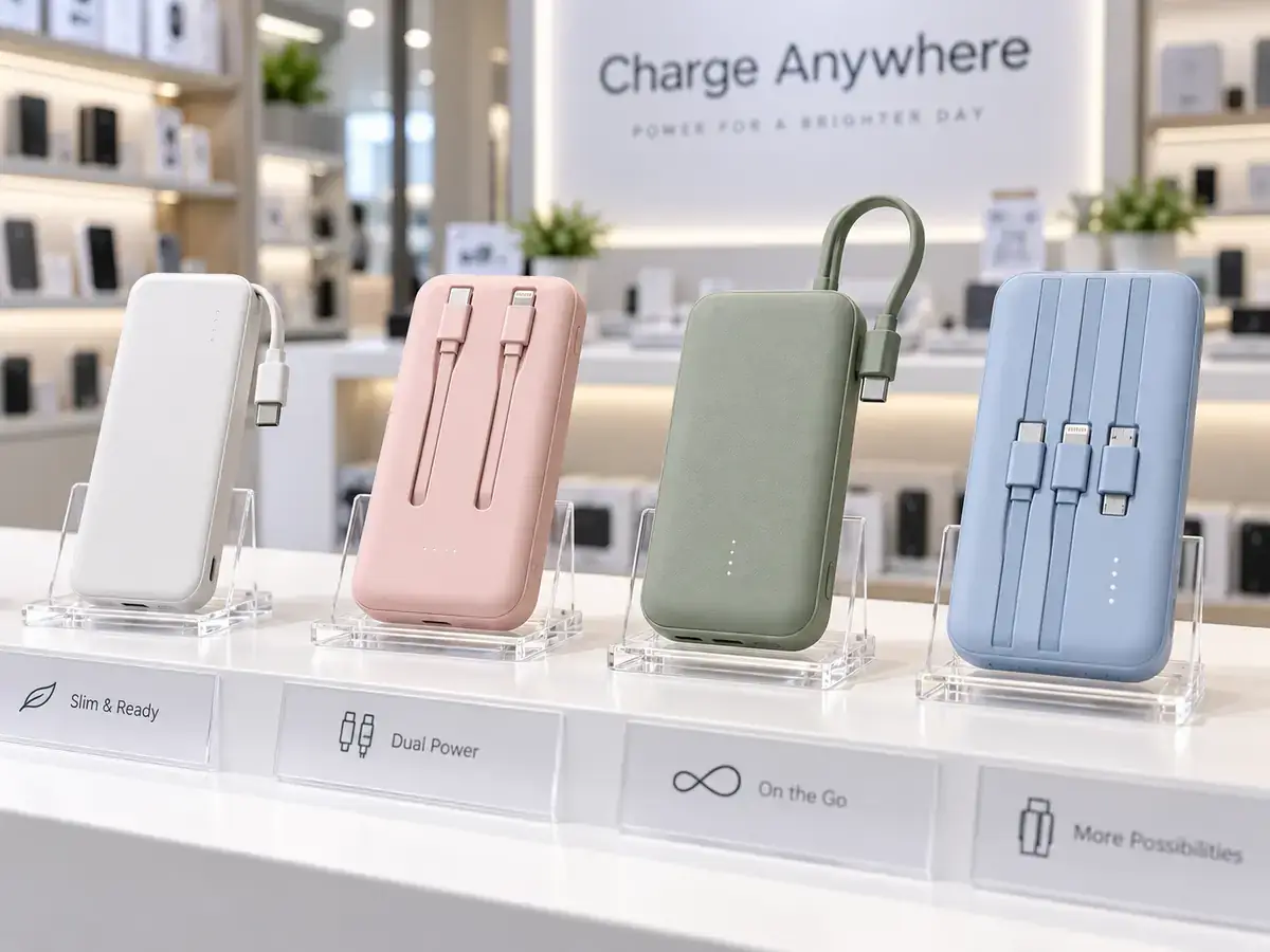 Built-in cable power bank retail packaging reference