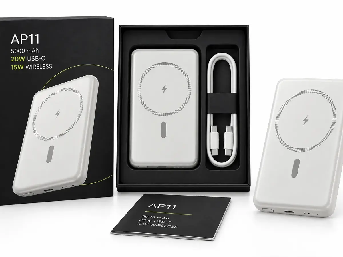 ANVIL AP11 5,000mAh magnetic power bank and retail packaging