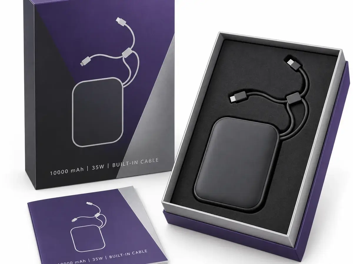 CIBOLIBO 10,000mAh 35W built-in-cable power bank packaging
