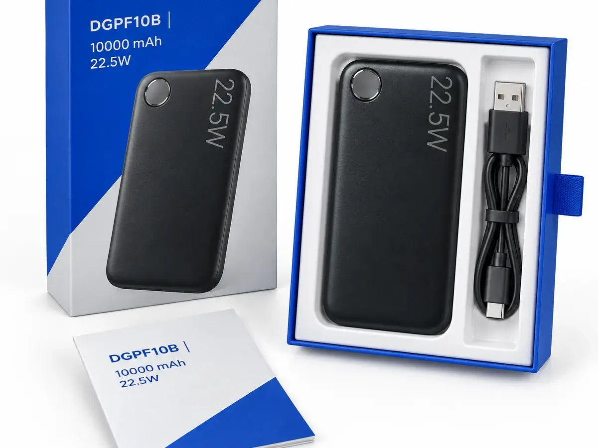 DIGMA DGPF10B 10K 22.5W power bank and retail packaging