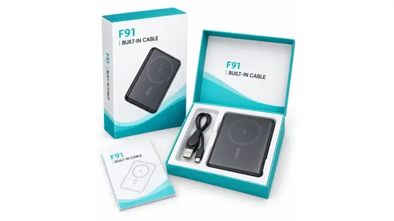 hoco f91 f93 power bank packaging hero, full composition