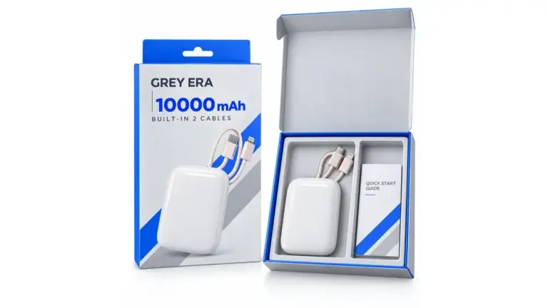 hsj grey era power bank packaging hero, full composition