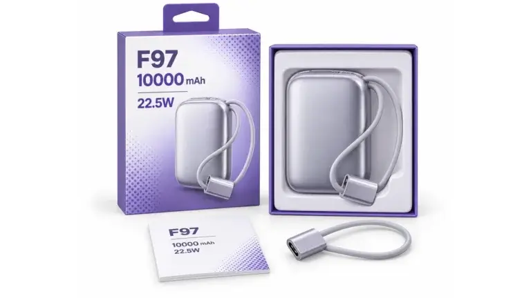 wekome f97 power bank packaging hero, full composition