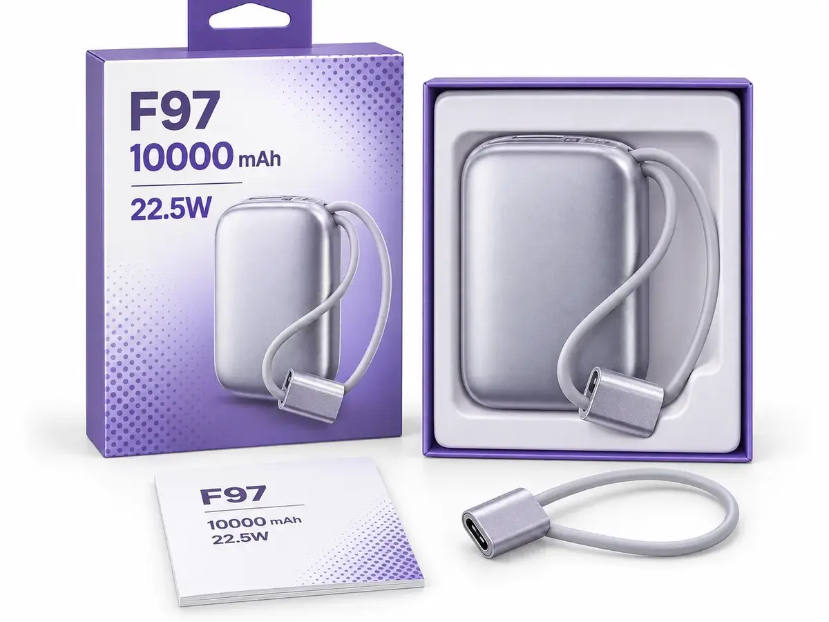 WEKOME F97 10,000mAh 22.5W built-in-cable retail box and unit